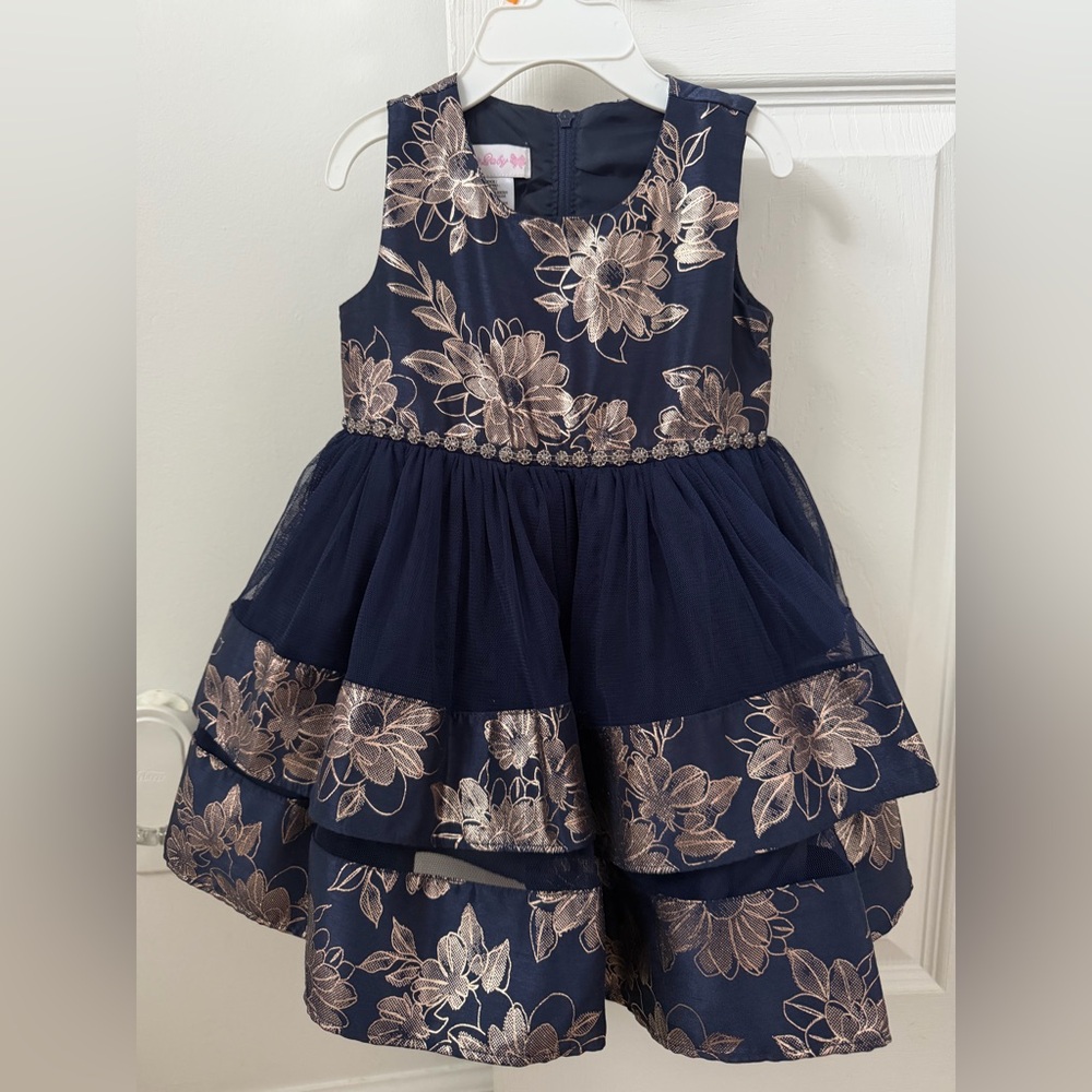 Bonnie Baby Navy and Gold Floral Dress